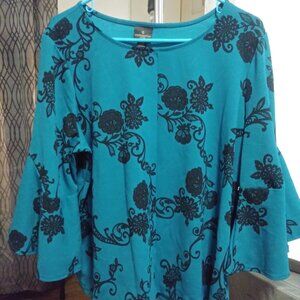 Worthington Long Bell Sleeve floral dress/business casual blouse size PXL